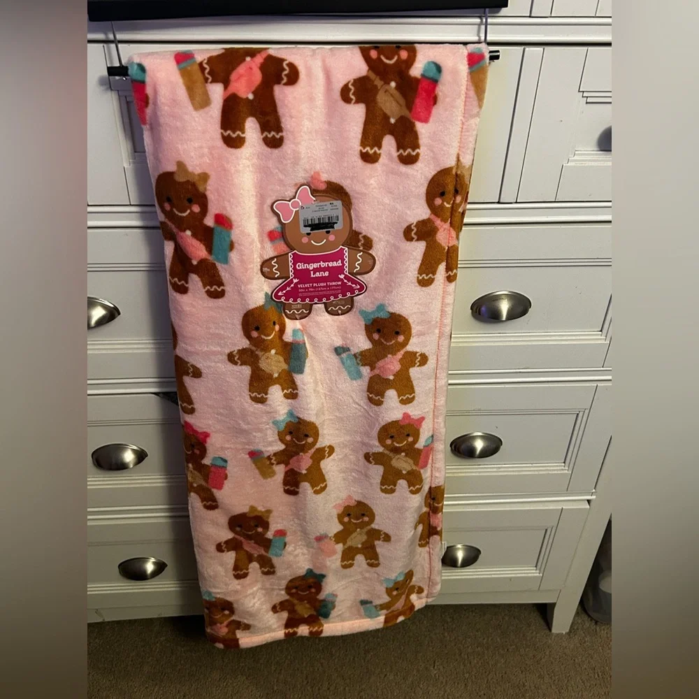 Gingerbread Lane Pink Holiday Throw Blanket
